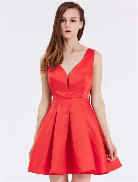 Red Sleeveless Flare DressFor Women-romwe