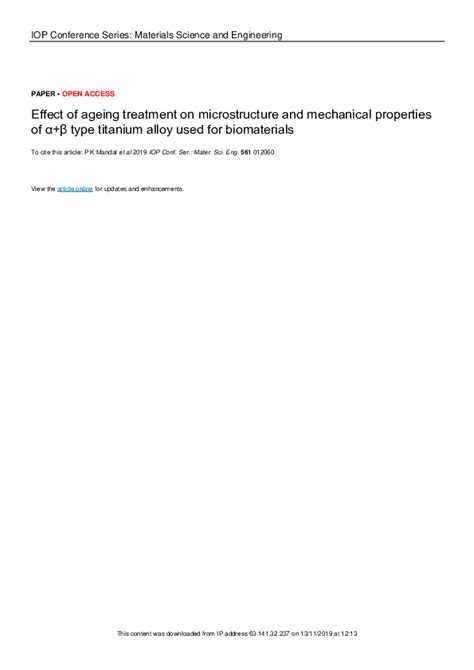 (PDF) Effect of ageing treatment on microstructure and mechanical properties of α+β type ...