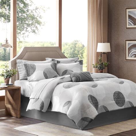 King size Modern 9-Piece Bed Bag Comforter Set with Grey Circles | Comforter sets, King size ...