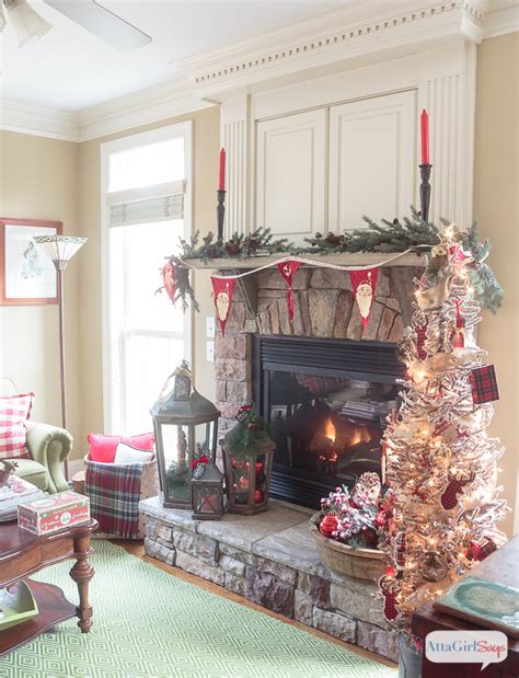 Cozy Fireplace Mantel with Rustic Christmas Decor - Atta Girl Says