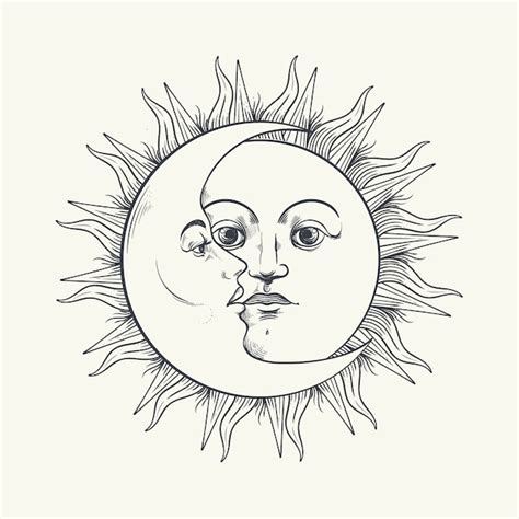 Premium Vector | Hand drawn sun and moon drawing illustration