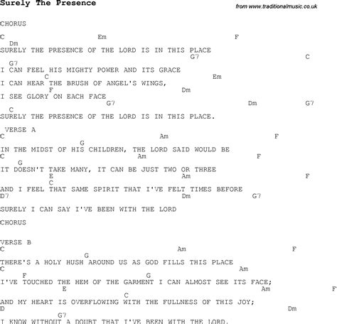 Christmas Carol/Song lyrics with chords for Surely The Presence