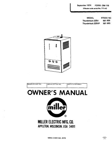 Miller THUNDERBOLT 225VP Owner’s Manual | Manualzz