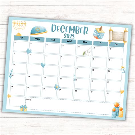 December 2023 Hanukkah Themed Calendar, Editable Hanukkah Themed ...