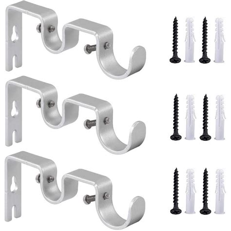 Adjustable Curtain Rod Wall Bracket Hooks, Double Curtain Rod Hanging Brackets Wall Mount Heavy ...