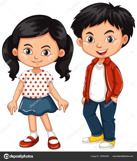 Asian boy and girl standing Stock Vector Image by ©blueringmedia #158064800