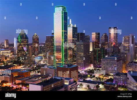 Dallas City Skyline at dusk, sunset. Dallas Texas downtown, business ...