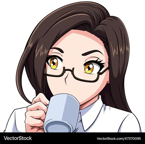 Anime girl drinking coffee on white Royalty Free Vector