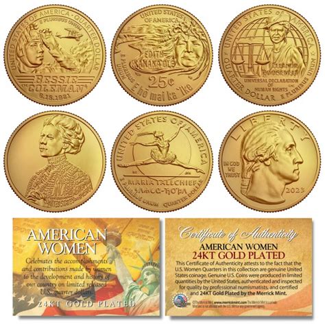 2023 24K GOLD American Women Quarters US Mint 5-Coin Full Set in Capsules