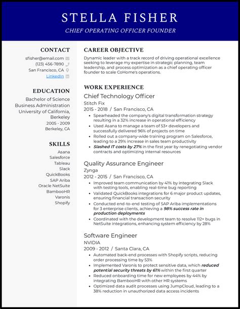 3 Chief Operating Officer (COO) Resume Examples in 2024