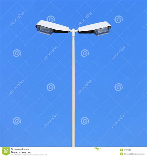 Double Street Lamp Post on Blue Sky Background Stock Image - Image of lamppost, illuminated ...