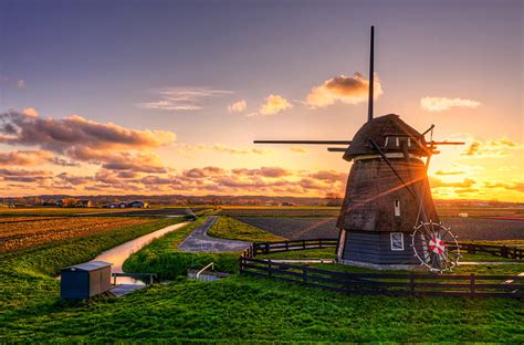 Buildings, Windmill, Landscape, Sunset, HD wallpaper | Peakpx