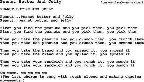 Summer Camp Song, Peanut Butter And Jelly, with lyrics and chords for Ukulele, Guitar, Banjo etc.