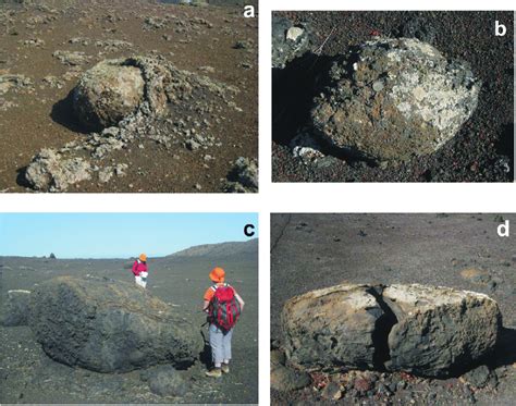 Volcanic bombs from the CQA: a) bomb covered by spatter; b) bomb with... | Download Scientific ...