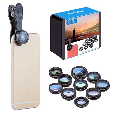 APEXEL 10in1 Phone Lens Kit Fisheye Wide Angle macro Lens 2X telescope ...