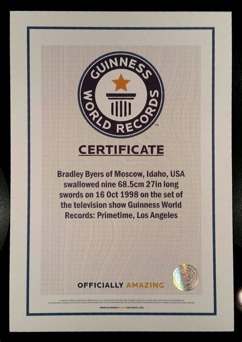 Pinbrad Byers On Brad Byers World Record Certificates Intended For Guinness World Record ...