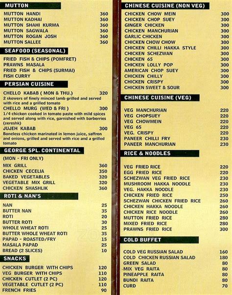 Menu of George Restaurant, East Street, Pune - magicpin