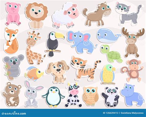 Cute animal sticker set. stock illustration. Illustration of pastel ...