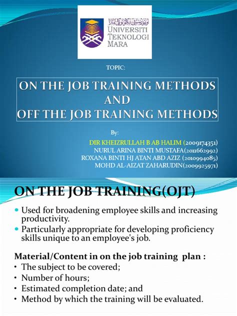 On the Job & Off the Job Training Methods | Educational Technology | Employment