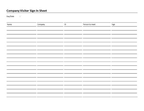 Company Visitor Sign In Sheet template | Templates at ...