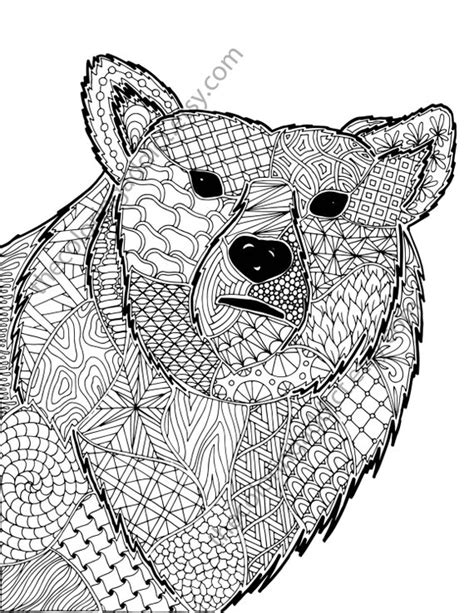 zentangle bear coloring sheet, animal coloring, zentangle colouring page, zentangle animal pdf ...