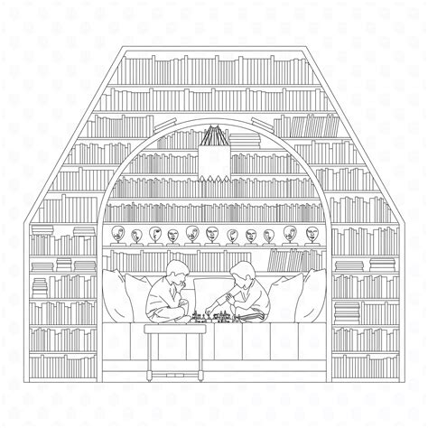 Archade | Two Children Playing Chess In A Reading Nook Vector Drawings