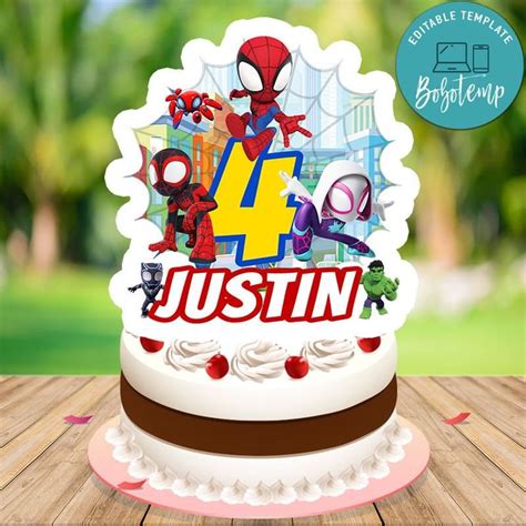 Spidey and his amazing friends Cake Topper Template Printable DIY | Bobotemp | Birthday cake ...