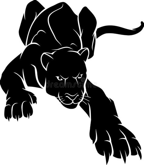 Crouching Black Panther Ink, Full Length Silhouette Stock Vector ...