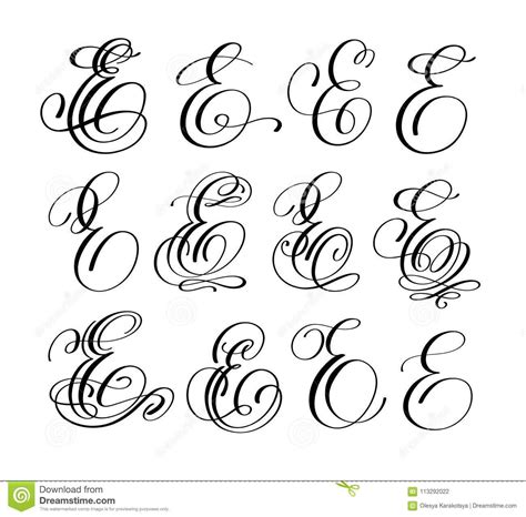 Calligraphy Lettering Script Font E Set Stock Vector - Illustration of ...