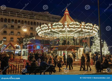 Thessaloniki, Greece Christmas 2018 Decorations Carousel at Aristotelous Square. Editorial Stock ...