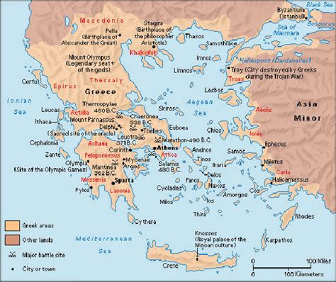 Map of ancient Greece showing the location of major ancient Greek ...