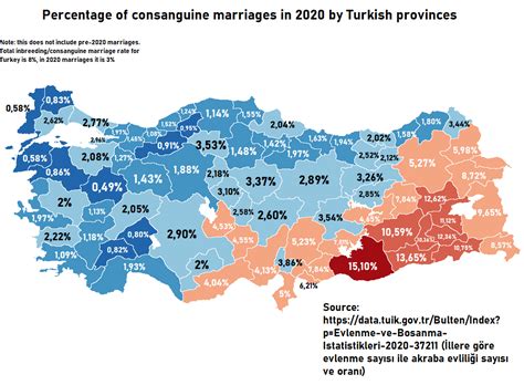 Percentage of consanguine/cousin marriages in 2020 by Turkish provinces (TÜİK data) : r/MapPorn