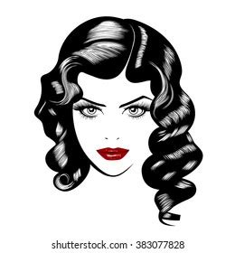 Beautiful Girl Vintage Styling Ink Drawing : image vectorielle de stock ...