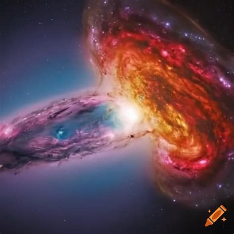 Collision of the milky way and andromeda galaxies seen from earth