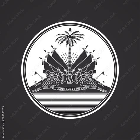 Rounded white Haiti coat of arms emblem on black background Stock ...