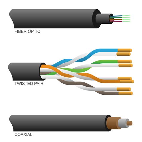 Fiber Optic Coaxial and Twisted Pair Network Cables Vector Illustration ...