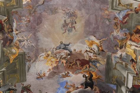 Andrea Pozzo's fresco (detail). St. Ignatius' Glorification. St. Ignatius. Rome. Fresco, Rome ...