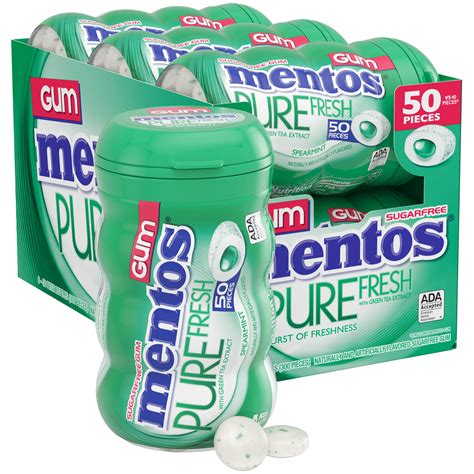 Mentos Pure Fresh Sugar-Free Chewing Gum with Xylitol, Spearmint, 50 ...