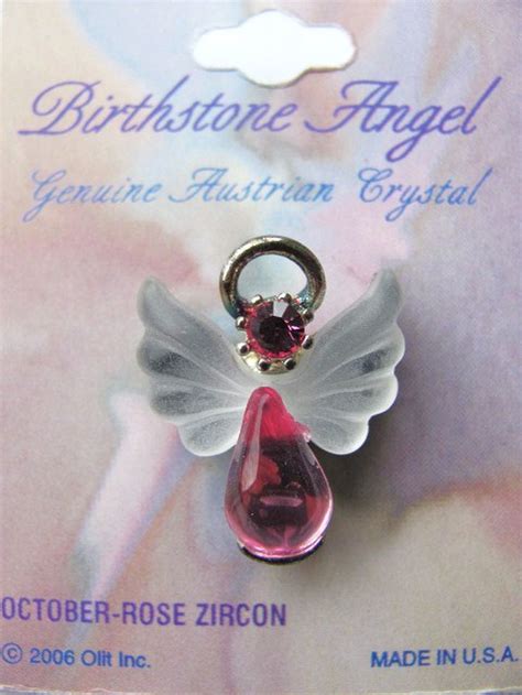 Rose Zircon October Birthstone Angel Pin, Genuine Austrian Crystals