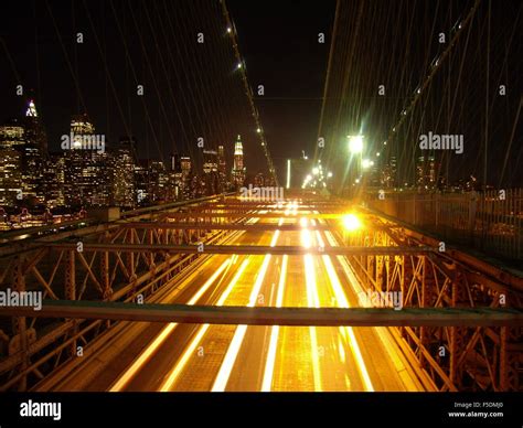 Brooklyn Bridge night lights Stock Photo - Alamy