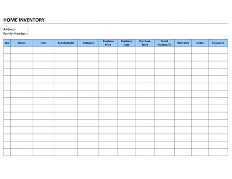 Home Inventory List Template ~ Excel Templates