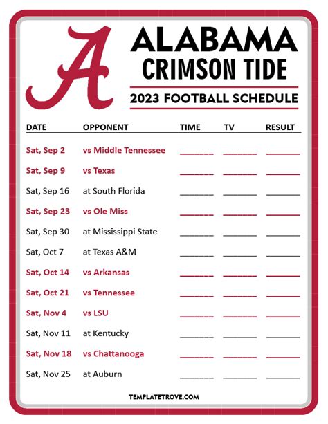 Printable Alabama Football Schedule 2023