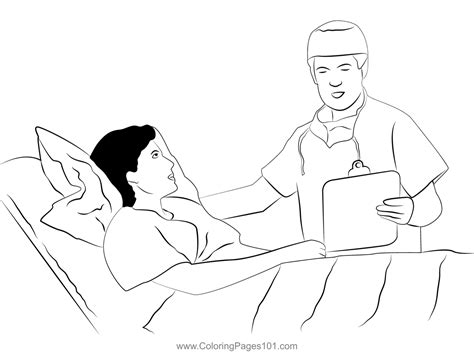 Doctor and Patient on Hospital Bed Coloring Page for Kids - Free Doctors Printable Coloring ...