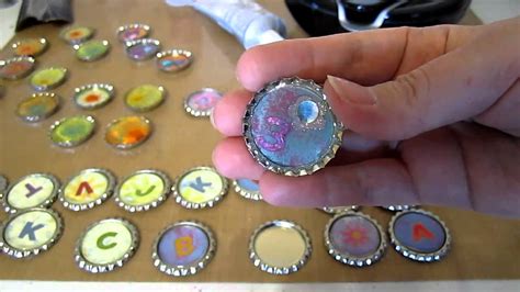 DIY Bottlecap Necklaces snap these caps onto a washer and fabric strip - YouTube