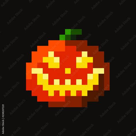 Black background with orange pixel pumpkin. Pixel art halloween pumpkin ...