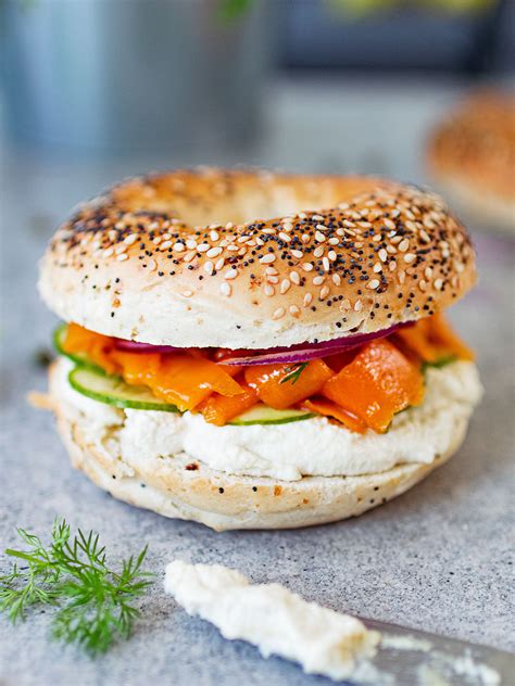 Vegan salmon(carrot lox) & cream cheese bagel | K33 Kitchen - Delicious ...