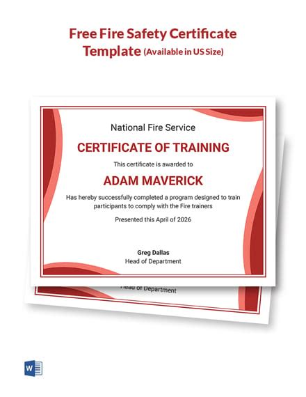 Fire Dept Certificate Template