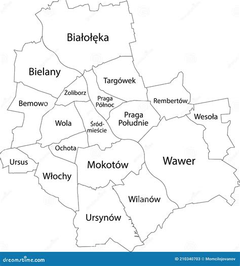 White Map of Districts of Warsaw, Poland Stock Vector - Illustration of information, graphic ...