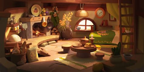 ArtStation - Mushroom house_2, 阿 久 | Interior concept art, Mushroom house, Interior concept