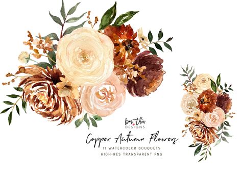 Eleven Copper Autumn Watercolor Floral Bouquets Autumn - Etsy Canada